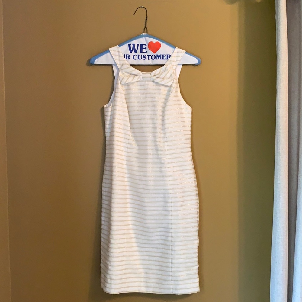 Lilly Pulitzer - White Gold Striped Dress W/ Bow